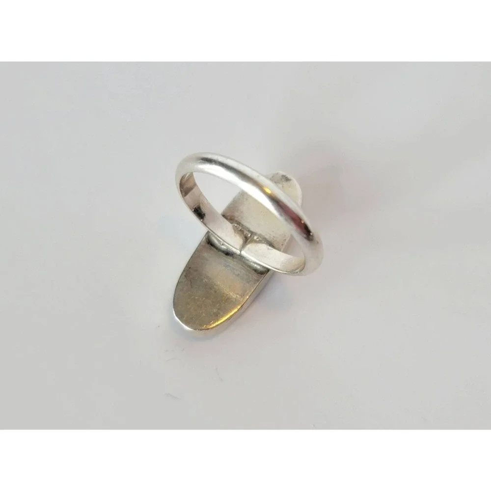 Vintage Turquoise‎ Coral Sterling Silver Inlay Ring Statement Jewelry 4.5